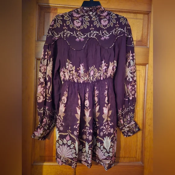 FARM Rio Bella Mini Dress Burgundy Floral Long Sleeve Dress NWT Size Small - Picture 6 of 10